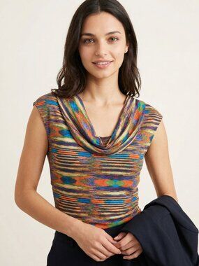 No Boundaries Rainbow Cowl Neck Casual Dress Shirt Blouse